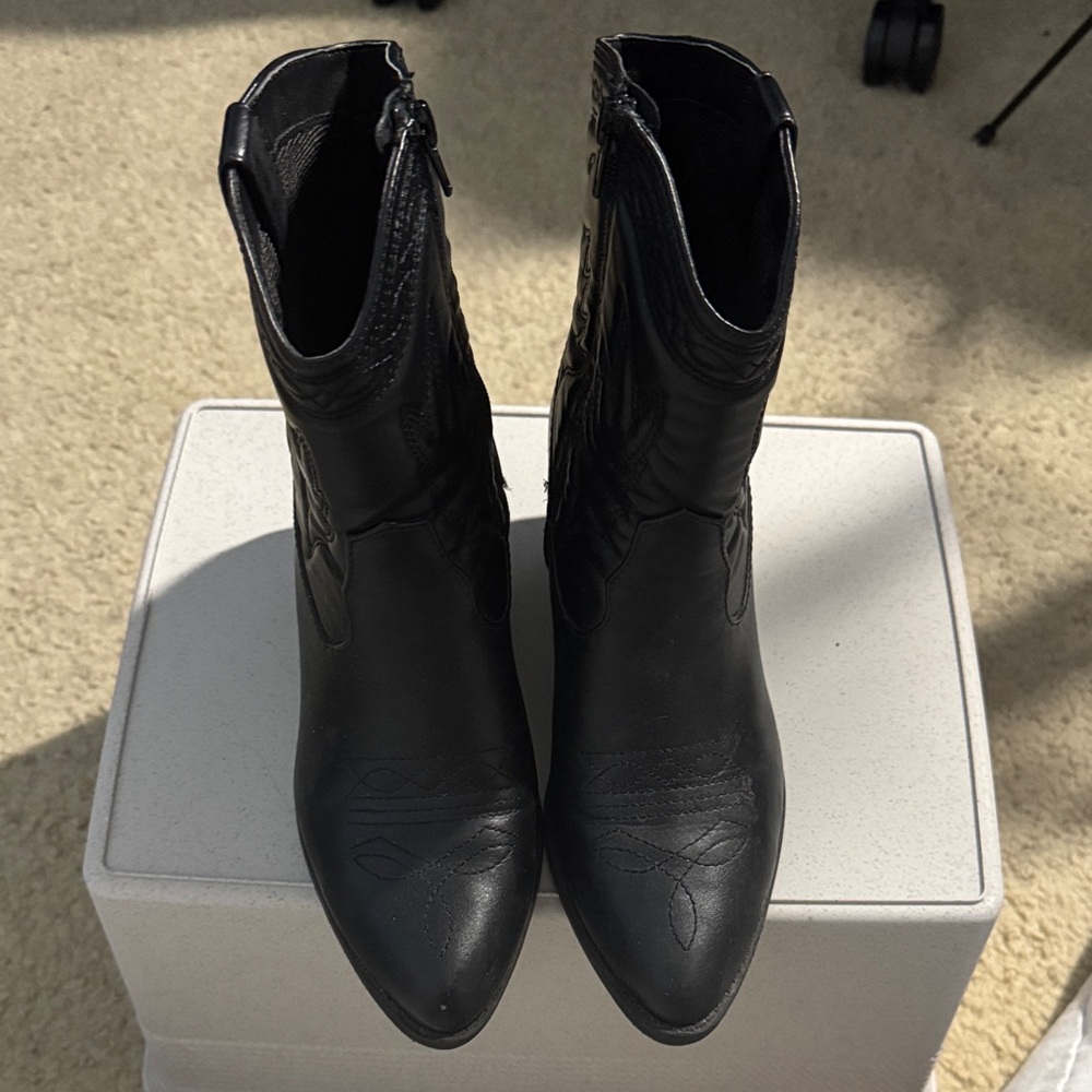 Black Mini Cowboy Boots - Picture 2 of 5